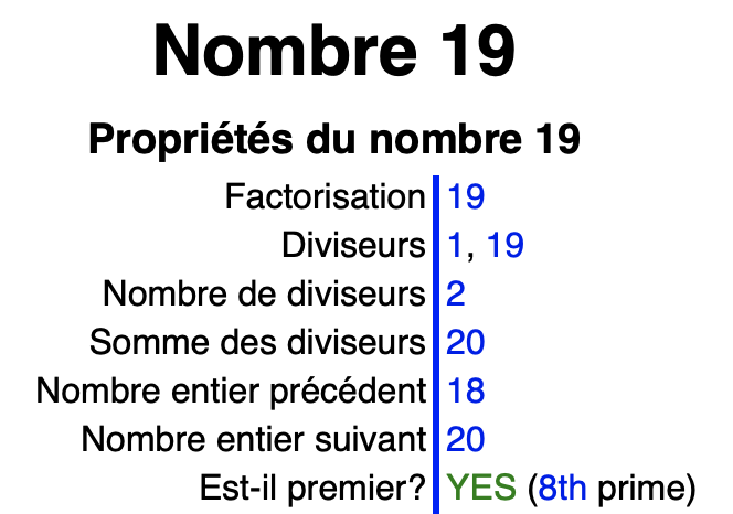 Propriété du nombre 19