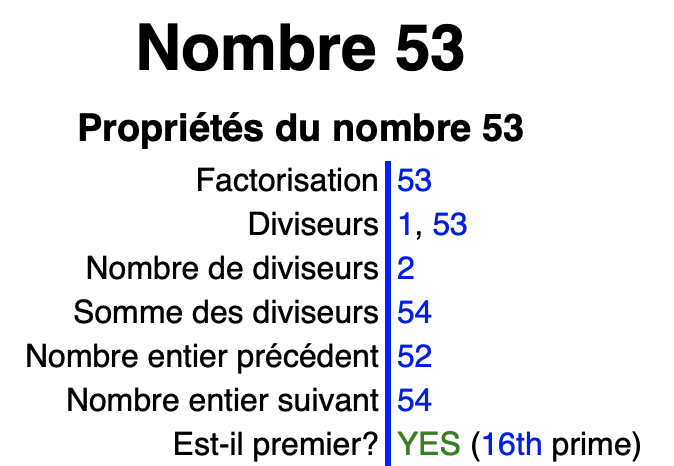 Propriété du nombre 53